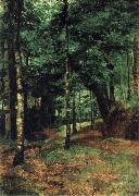 William Stott of Oldham Study of sun shining through trees-Concarneau oil on canvas